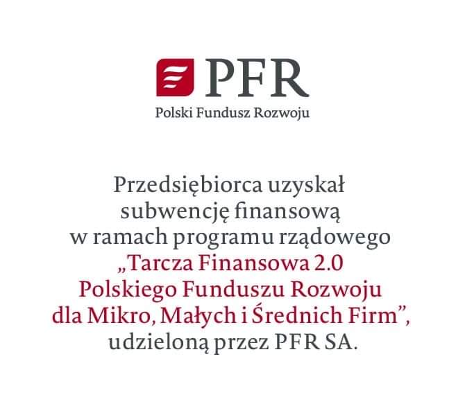 Przedsiębiorca uzyskał subwencję finansową w ramach programu rządowego 'Tarcza Finasowa 2.0 Polskiego Funduszu Rozwoju dla Mikro, Małych i Średnich Firm', udzieloną przez PFR SA.